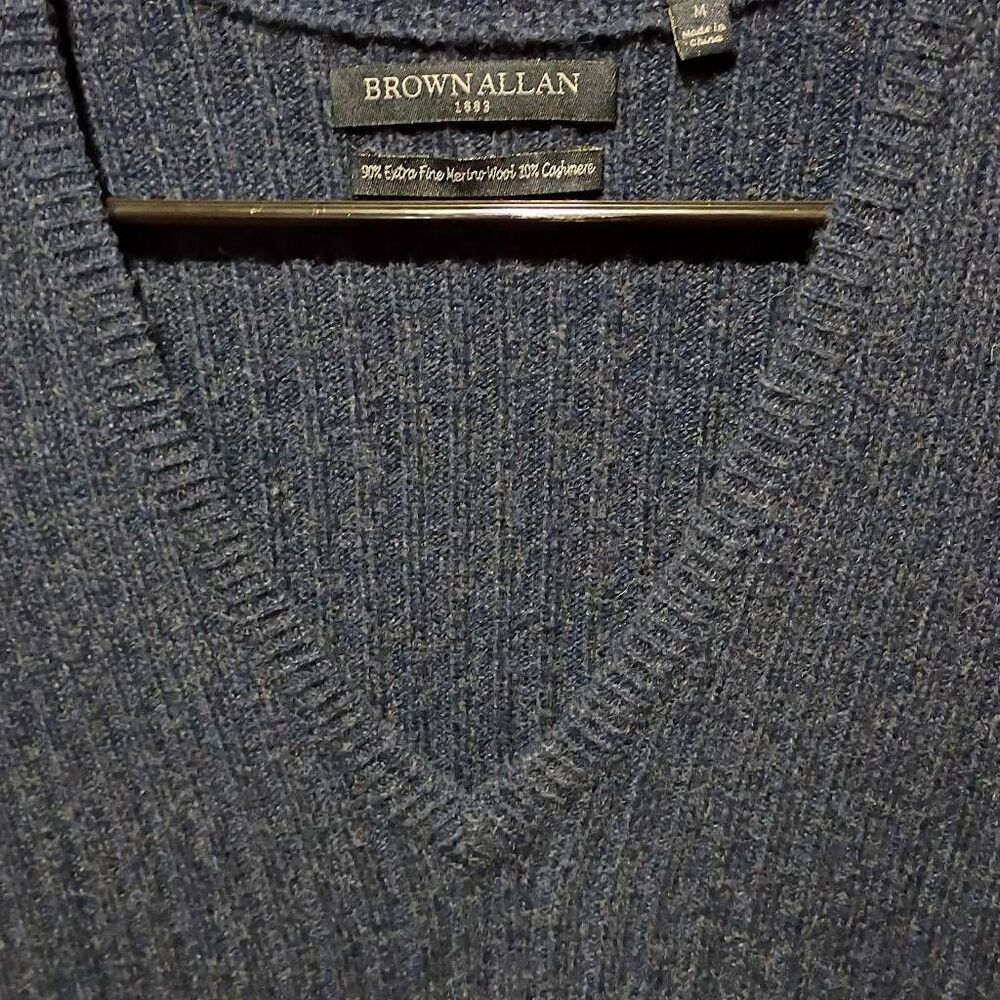 Brown Allan Men's Sweater Vest Medium Blue Merino Wool Cashmere